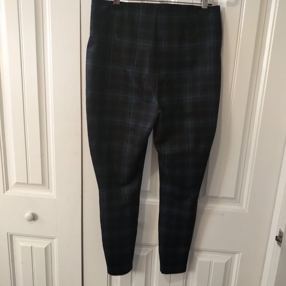 L - Maurices High Rise blue plaid striped slimming ponte legging elastic waist - Picture 4 of 5